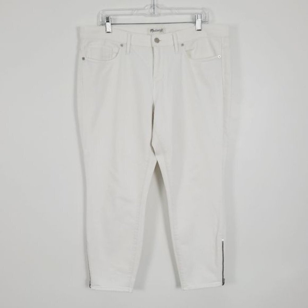 Madewell White High Rise Tapered Crop Ankle Zip Jeans